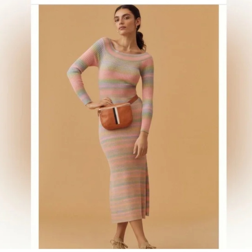 Anthropologie Daily Practice striped Knit off the shoulder dress: coastal core